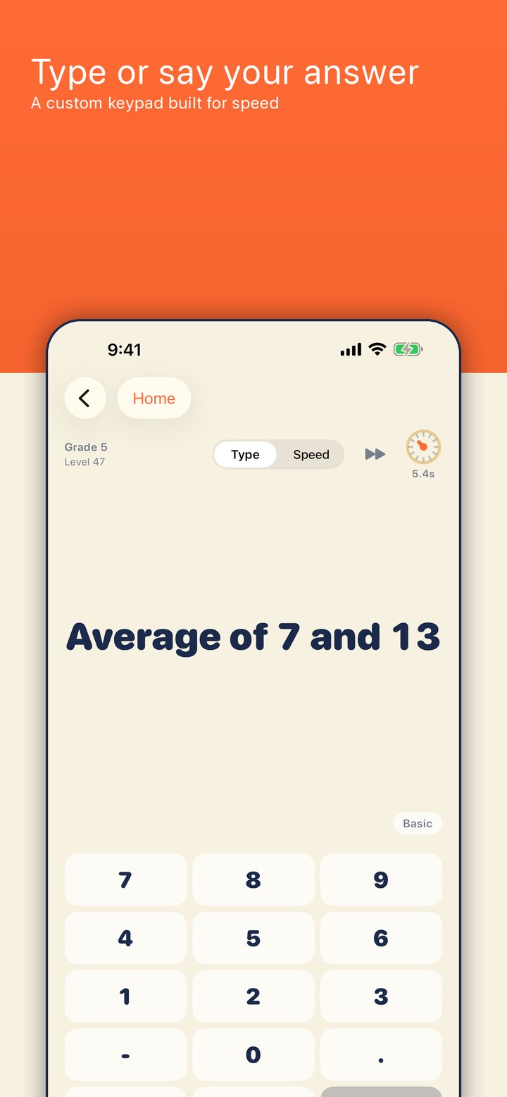 SpeedMath type mode with its custom keypad