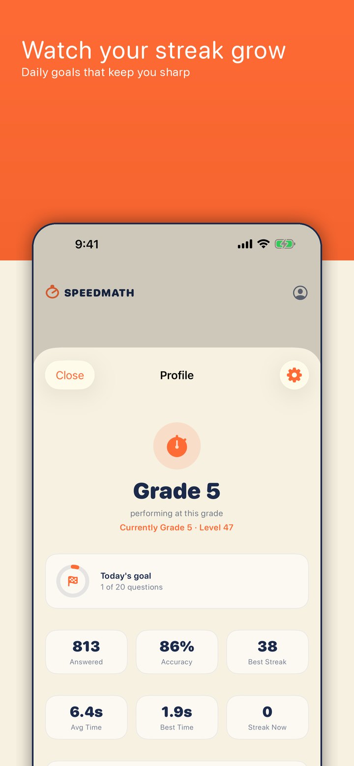 SpeedMath streaks and daily goal